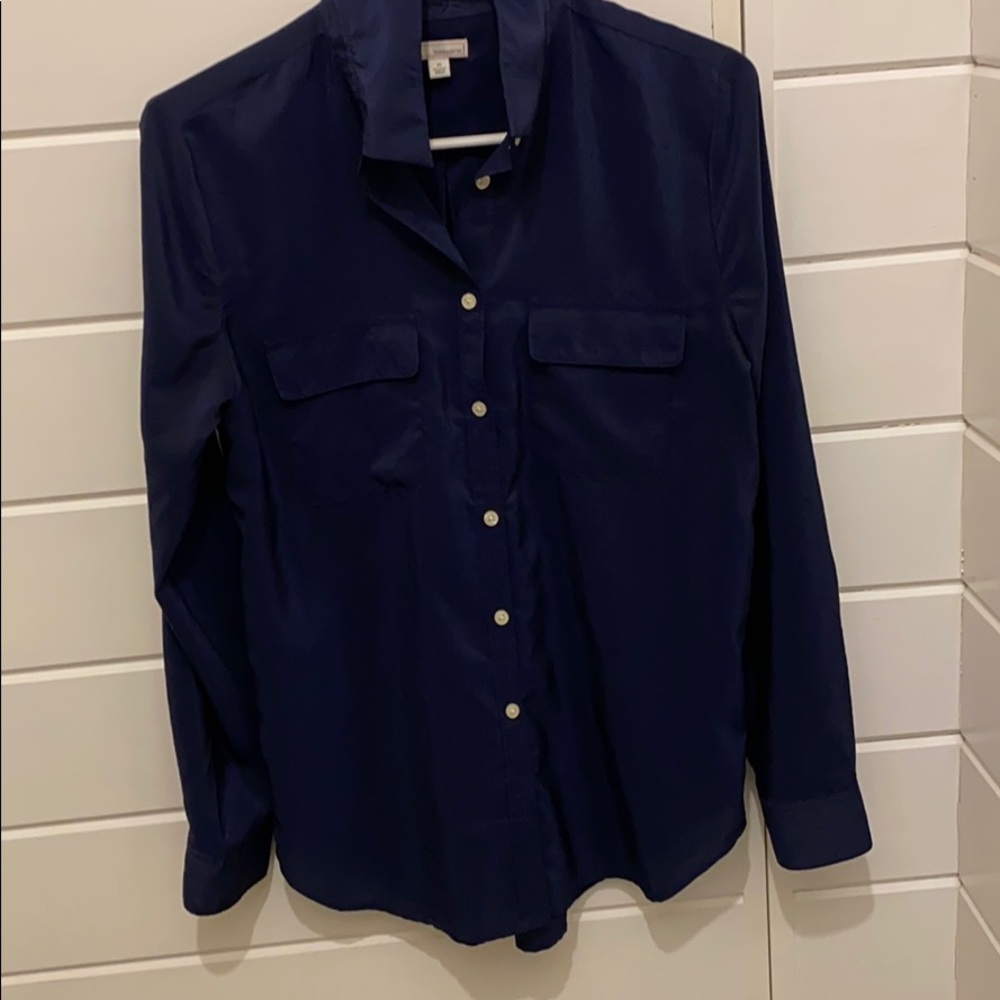 Gap Button Down Blouse Navy Blue - image 4